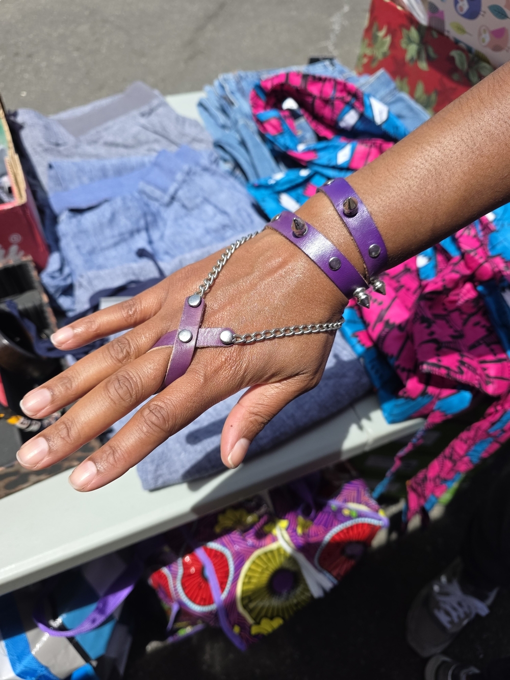 Purple Leather Chain Hand Harness Bracelet - Women Jewelry